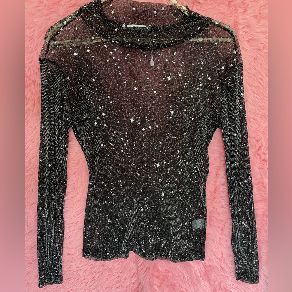MANGOPOP Women’s See-through Star Glitter Long Sleeve